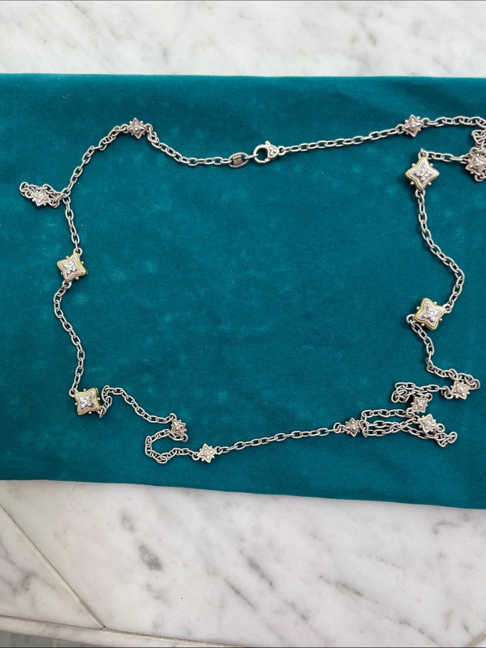 Judith Ripka Two-Tone Star & Square Station Necklace in Silver and Gold